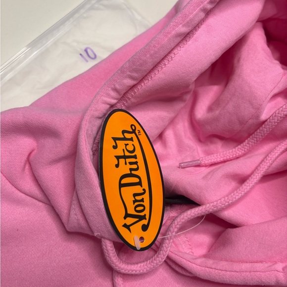 Von Dutch Rhinestone Embellished Cropped Hoodie Size Medium New Street Wear Pink - Picture 9 of 9